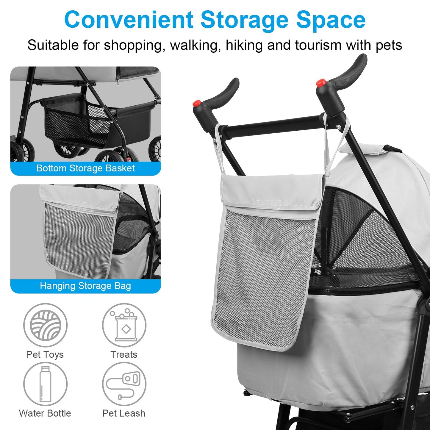 4-Wheels Pet Stroller Foldable Carrier Strolling Cart Travel Jogger