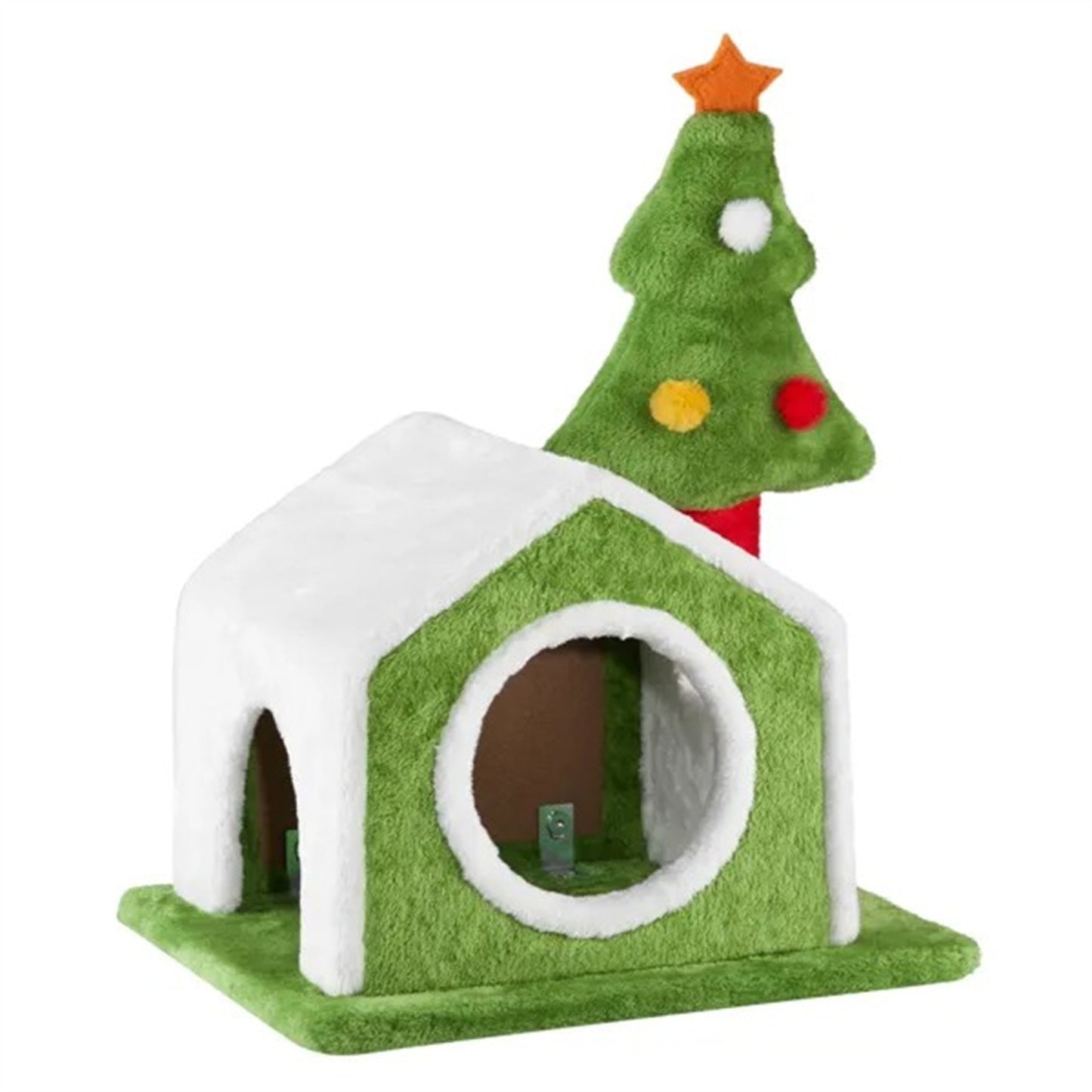 24in Christmas Cat House Cat Bed Cave, Soft Plush Christmas Nest Holiday Decor For Indoor Cats