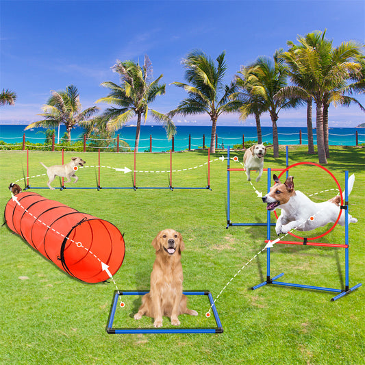 VEVOR Dog Agility Training Equipment 5 PCS Set Upgrade W Hurdles Extended Tunnel